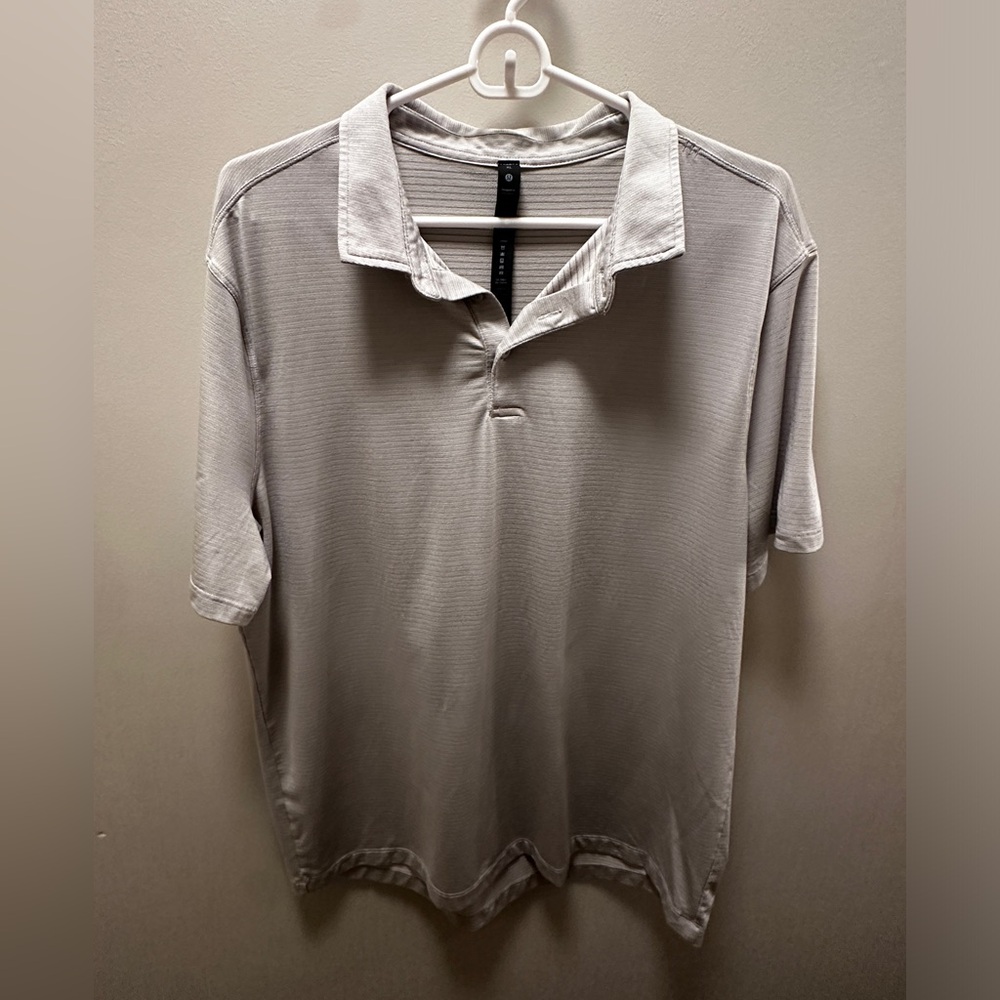 Lululemon Light Gray Striped Short Sleeve Polo Shirt